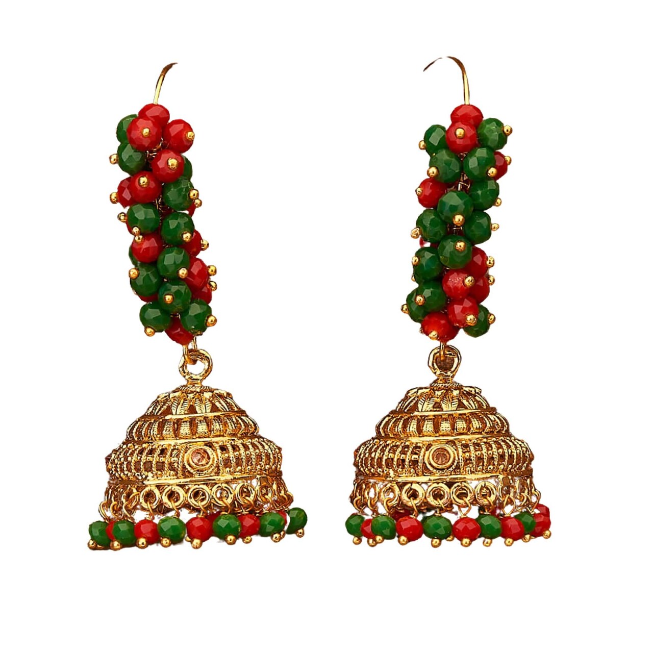 Indian Jhumka Earrings for Women - Faux Pearl Hoop Jhumka Earrings Meenakari Jhumkas with Gold Platting Bollywood Style Dangle Drop Earring Ethnic Chandbali Jewelry for Bride Gift for Her